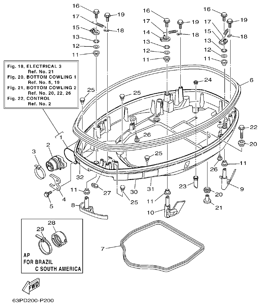 Yamaha F150DET, FL150DET BOTTOM COWLING 1 parts diagram